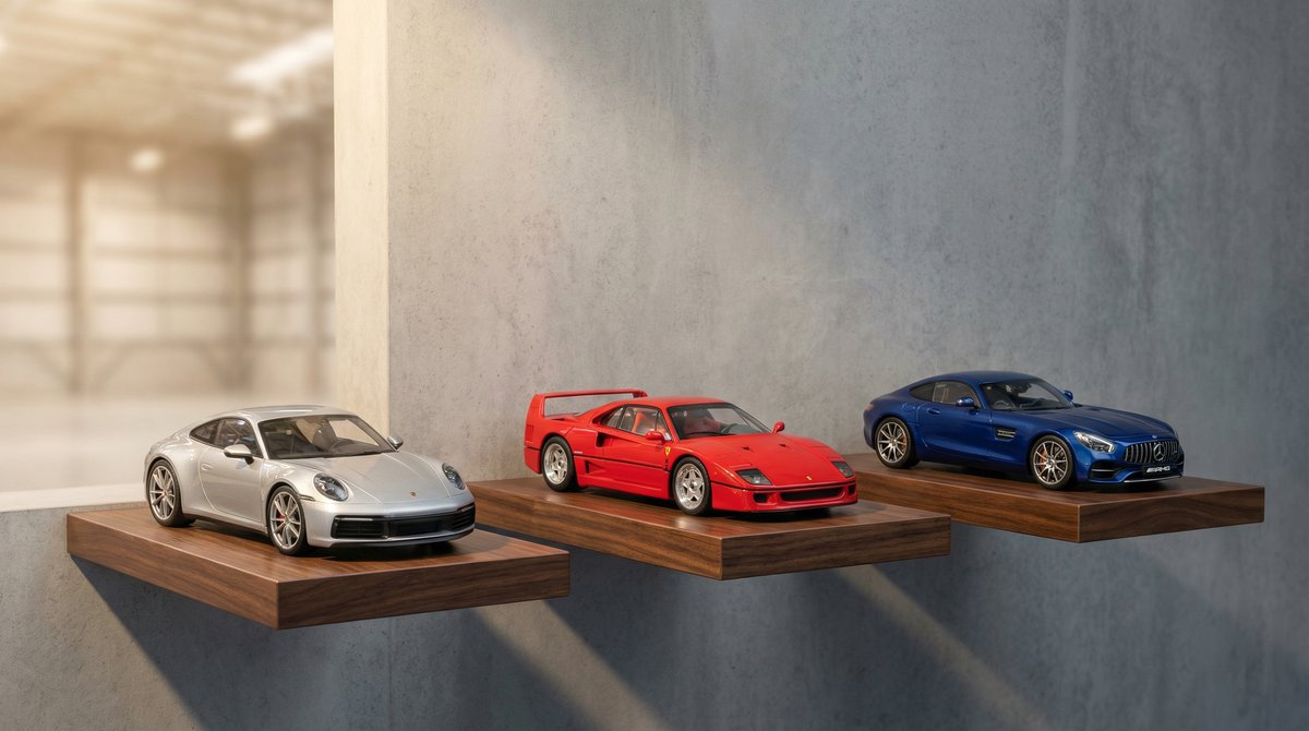 Models118 warehouse with collector diecast model cars on display shelves in Czestochowa, Poland