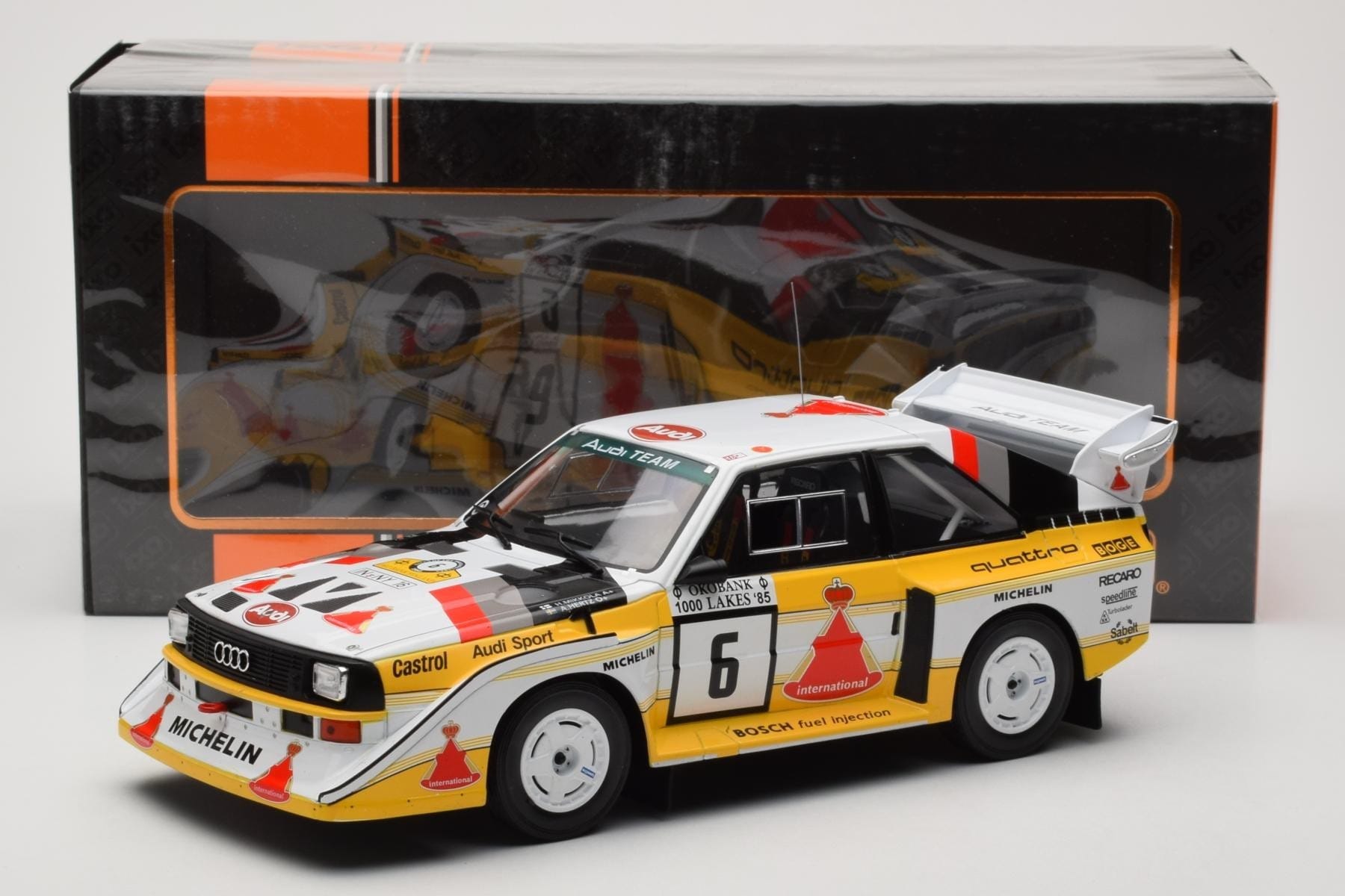 Audi Sport Quattro S1 E2 #6 H. Mikkola / A. Hertz Rally 1000 Lakes 1985 IXO 1:18 18RMC161B Diecast — photo 6 of 6