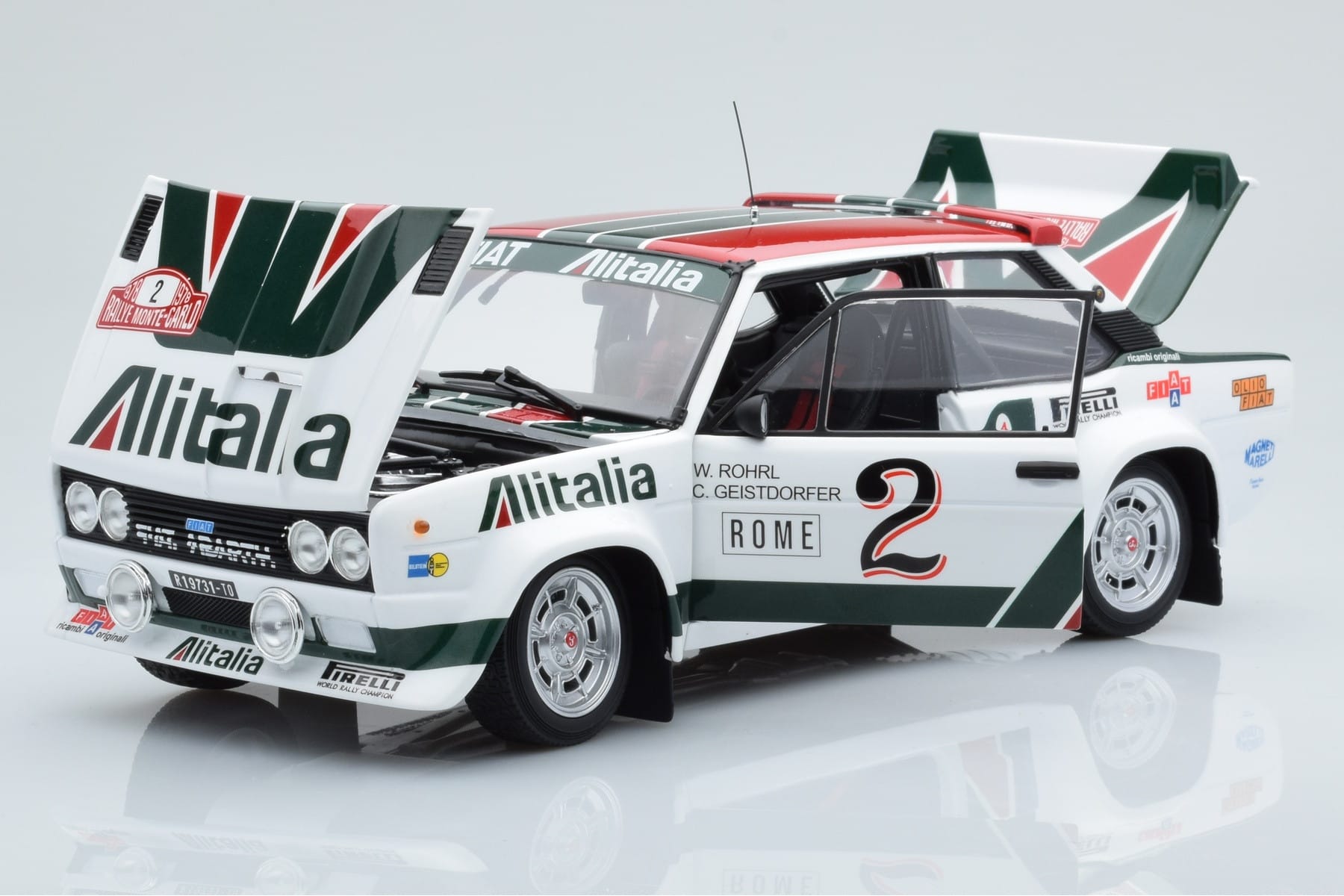 Fiat 131 Abarth Alitalia #2 W. Röhrl / C. Geistdörfer Rally Monte Carlo 1978 Kyosho 1:18 08376G Diecast — photo 2 of 10