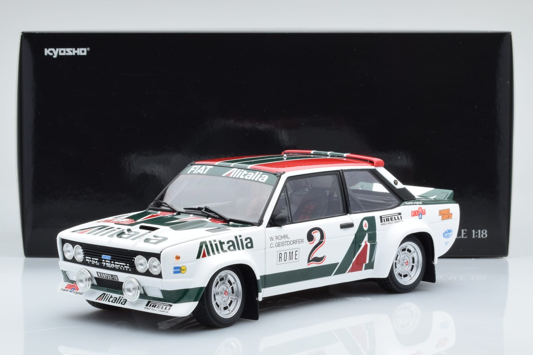Fiat 131 Abarth Alitalia #2 W. Röhrl / C. Geistdörfer Rally Monte Carlo 1978 Kyosho 1:18 08376G Diecast — photo 10 of 10