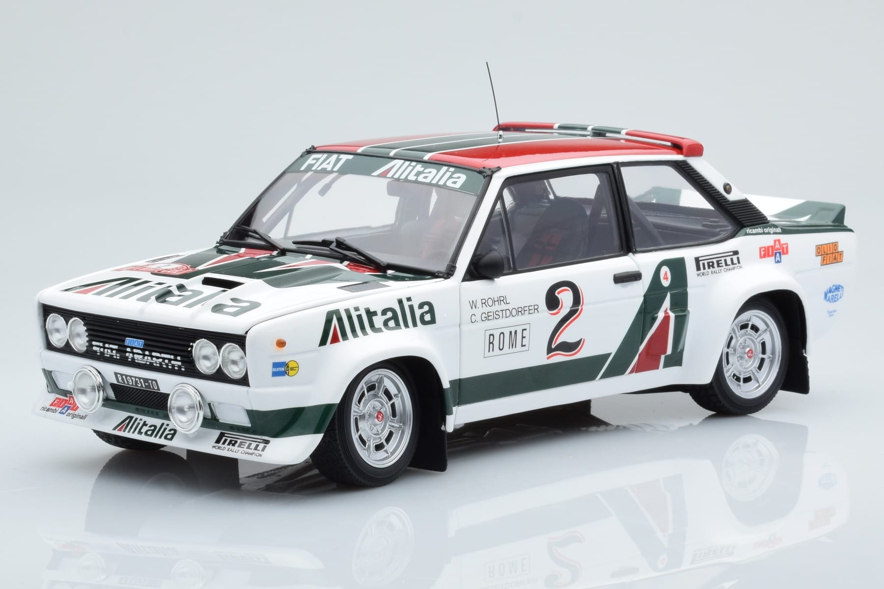 Fiat 131 Abarth Alitalia #2 W. Röhrl / C. Geistdörfer Rally Monte Carlo 1978 Kyosho 1:18 08376G Diecast