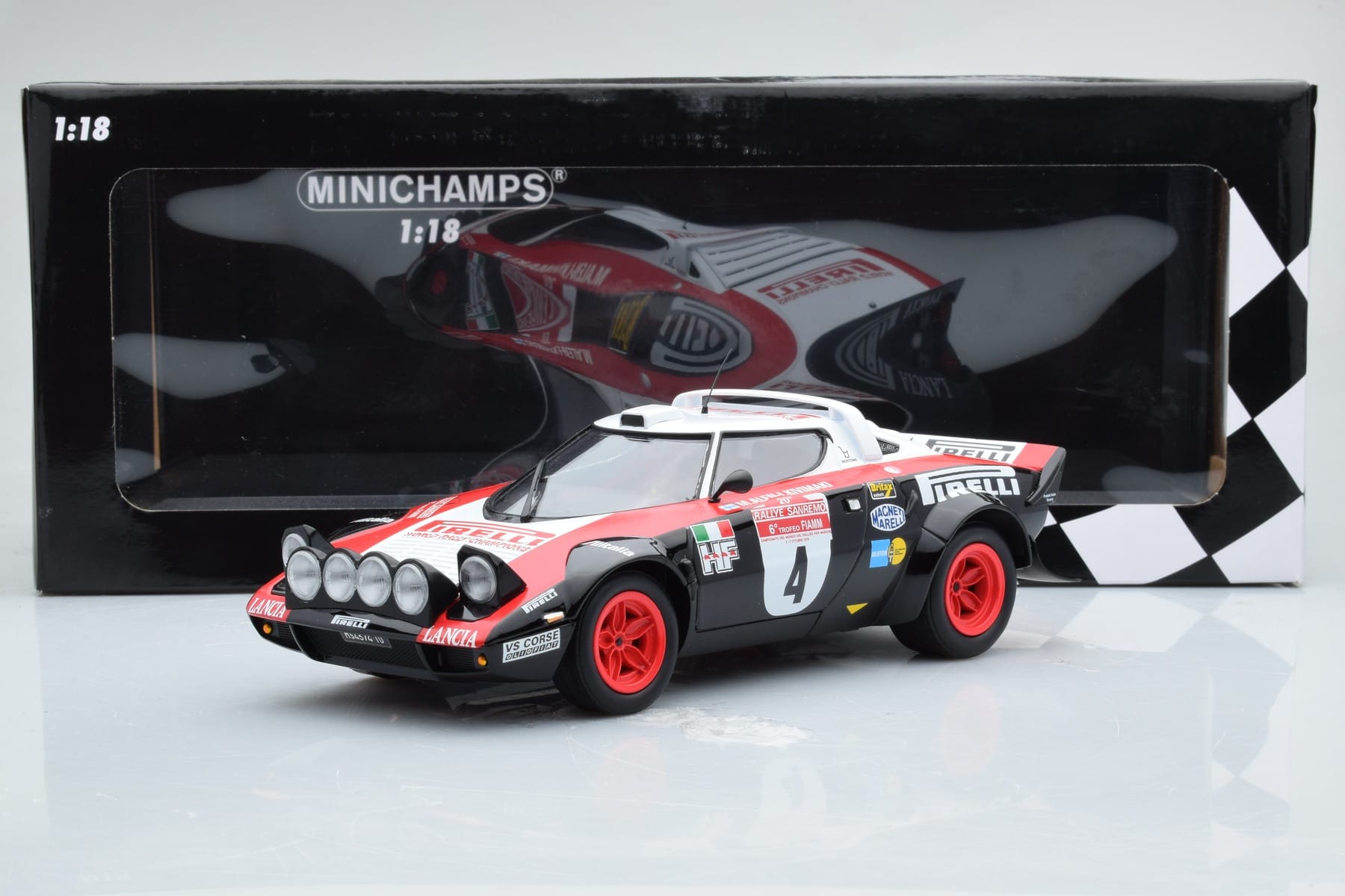 Lancia Stratos Pirelli #4 M. Alen / I. Kivimaki Winners Rally Sanremo 1978 Minichamps 1:18 155781704 Diecast — photo 6 of 6