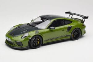 Porsche 911 991.2 GT3 RS Weissach Package Lizard Green Wording & Black Magnesium Wheels Minichamps 1:18 155068232 Diecast