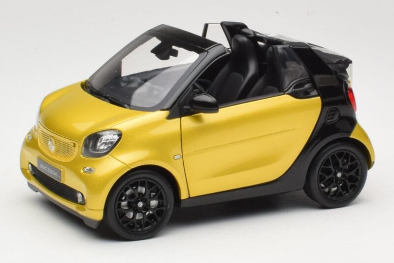 Smart Fortwo 453 Cabrio Black & Yellow Norev 1:18 B66960289 Diecast