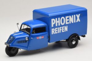 Tempo Hanseat 3-Wheeler Box Van Phoenix Blue Minichamps 1:18 180099040 Diecast