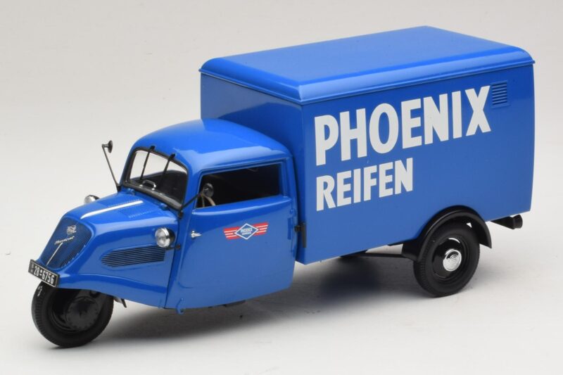 Tempo Hanseat 3-Wheeler Box Van Phoenix Blue Minichamps 1:18 180099040 Diecast