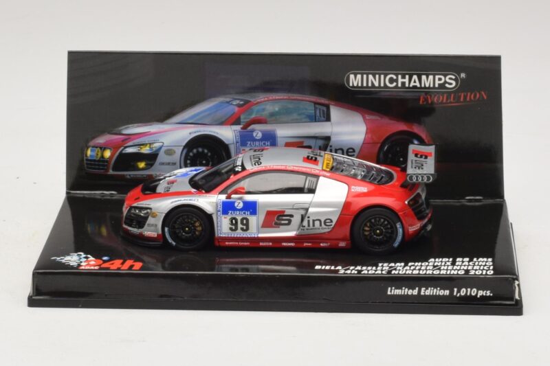Audi R8 LMS GT3 #99 F. Biela / M. Fassler Phoenix Racing 24 Hours of Nurburgring 2010 Minichamps 1:43 Audi R8 LMS GT3 #99 F. Biela / M. Fassler Phoenix Racing 24 Hours of Nurburgring 2010 Minichamps 1:43 437101999 Diecast