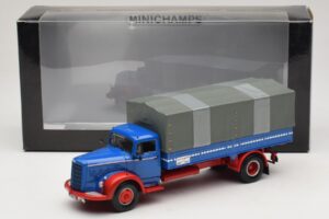 Mercedes L 315 Flatbed Truck Blue Red Minichamps 1:43 439034420 Diecast — photo 6 of 6