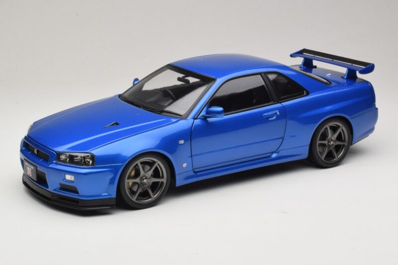 Nissan Skyline GT-R R34 V-Spec II Blue Metallic OEM Wheels KK-Scale 1:12 KKDC120211-1 Diecast