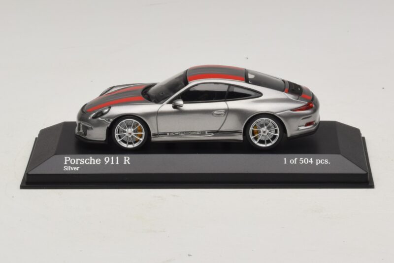 Porsche 911 991.1 R Silver With Orange Stripes Minichamps 1:43 410066222 Diecast